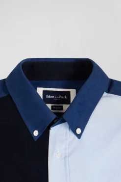 Chemise tricolore en coton bleu marine coupe Regular
