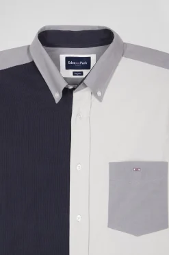 Chemise tricolore en coton gris coupe Regular