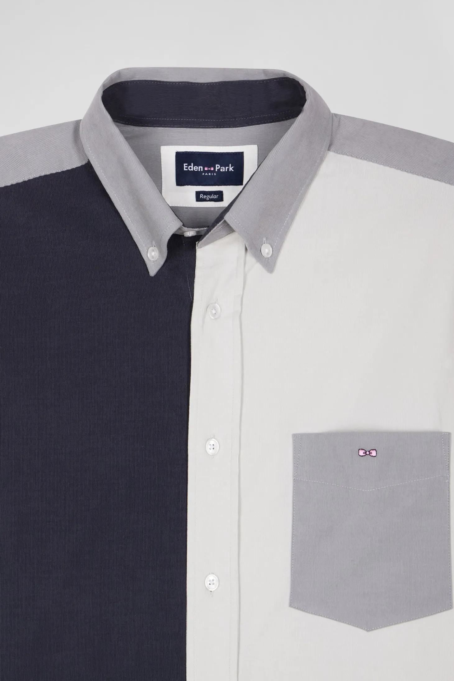 Chemise tricolore en coton gris coupe Regular