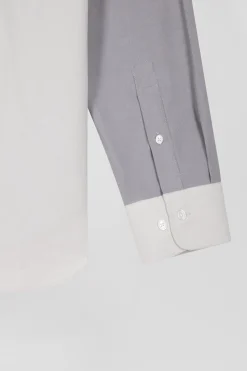 Chemise tricolore en coton gris coupe Regular