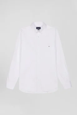 Chemise unie blanche en coton stretch mélangé coupe Regular