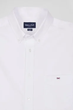 Chemise unie blanche en coton stretch mélangé coupe Regular