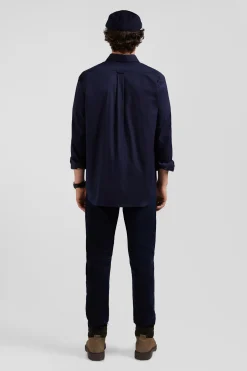 Chemise unie bleu marine en coton stretch mélangé coupe Regular