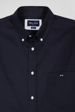 Chemise unie bleu marine en coton stretch mélangé coupe Regular