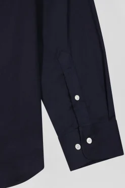 Chemise unie bleu marine en coton stretch mélangé coupe Regular