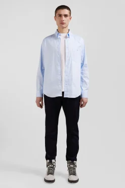 Chemise unie ciel en coton stretch mélangé coupe Regular