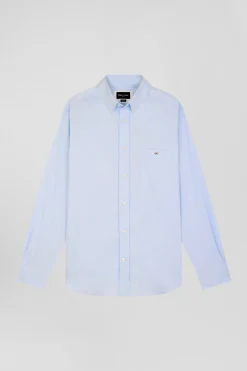 Chemise unie ciel en coton stretch mélangé coupe Regular