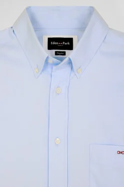 Chemise unie ciel en coton stretch mélangé coupe Regular