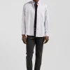 Chemise unie grise en coton stretch mélangé coupe Regular