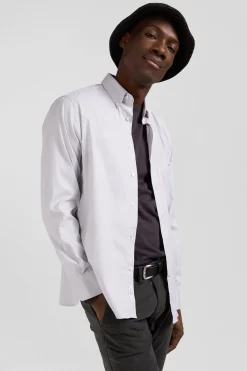 Chemise unie grise en coton stretch mélangé coupe Regular
