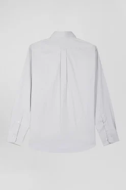 Chemise unie grise en coton stretch mélangé coupe Regular