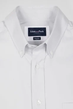 Chemise unie grise en coton stretch mélangé coupe Regular