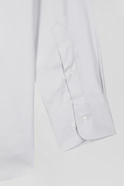 Chemise unie grise en coton stretch mélangé coupe Regular