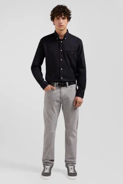 Chemise unie noire en coton stretch mélangé coupe Regular