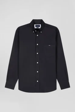 Chemise unie noire en coton stretch mélangé coupe Regular