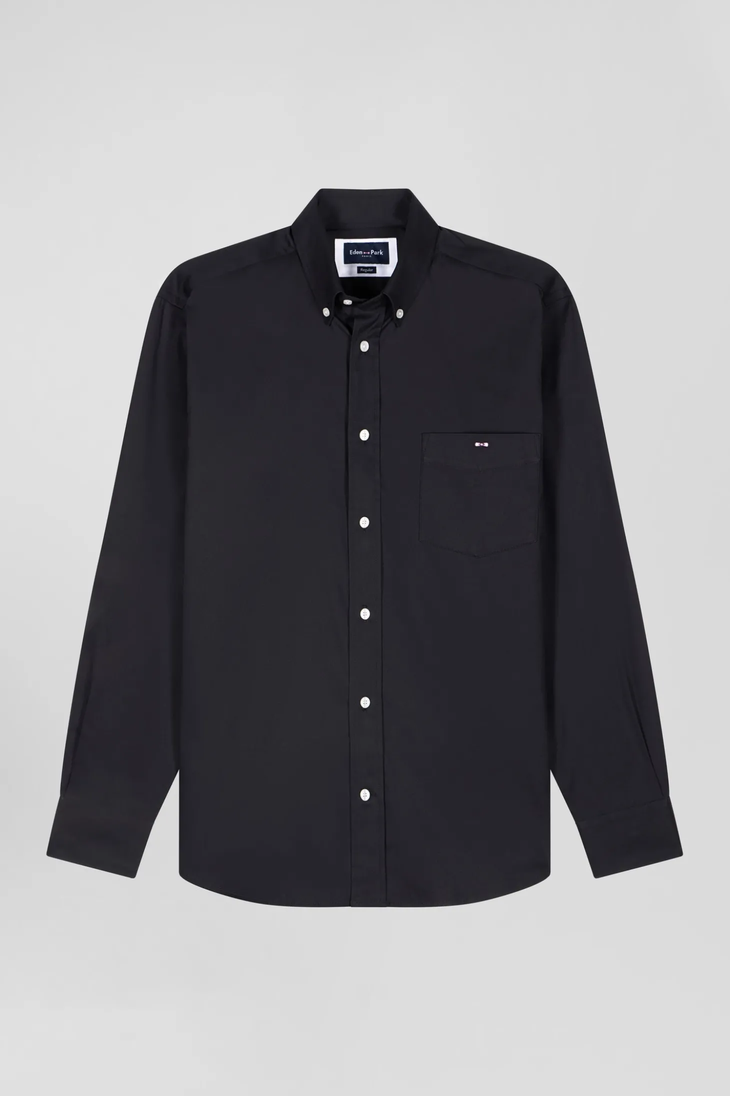 Chemise unie noire en coton stretch mélangé coupe Regular