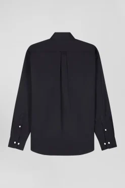 Chemise unie noire en coton stretch mélangé coupe Regular