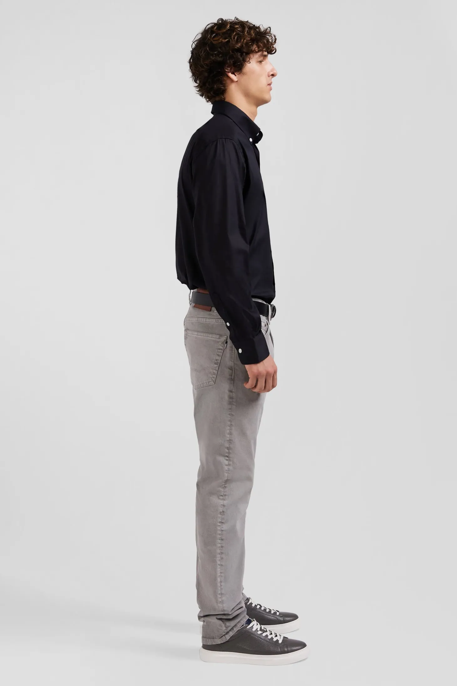 Chemise unie noire en coton stretch mélangé coupe Regular