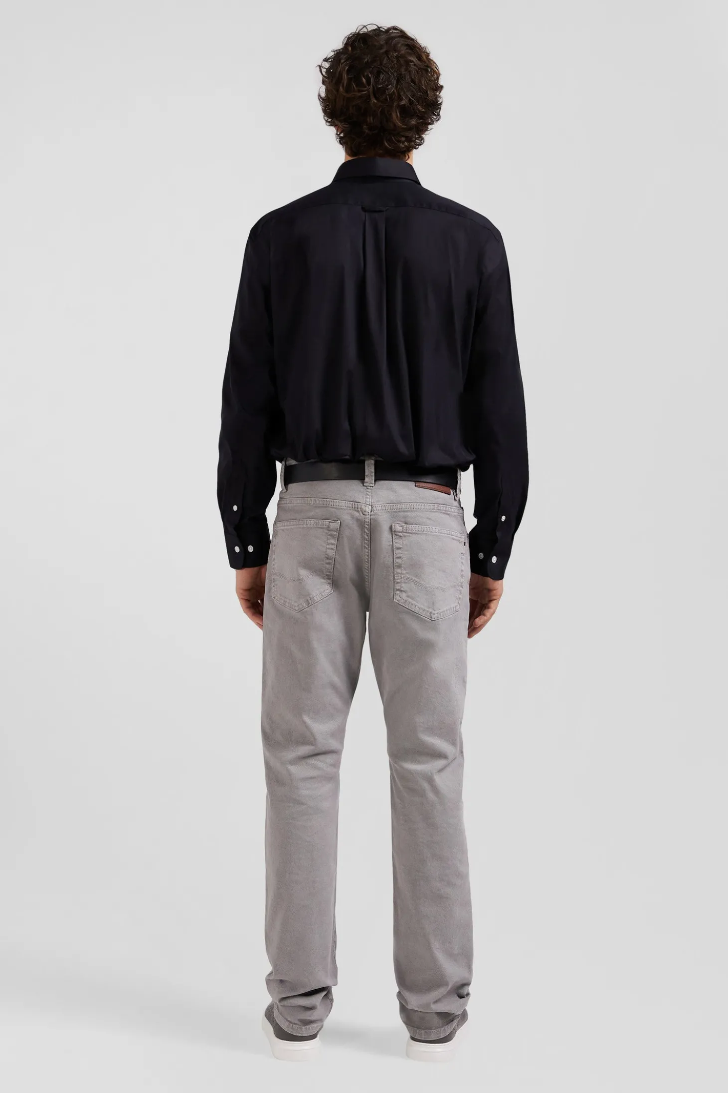 Chemise unie noire en coton stretch mélangé coupe Regular