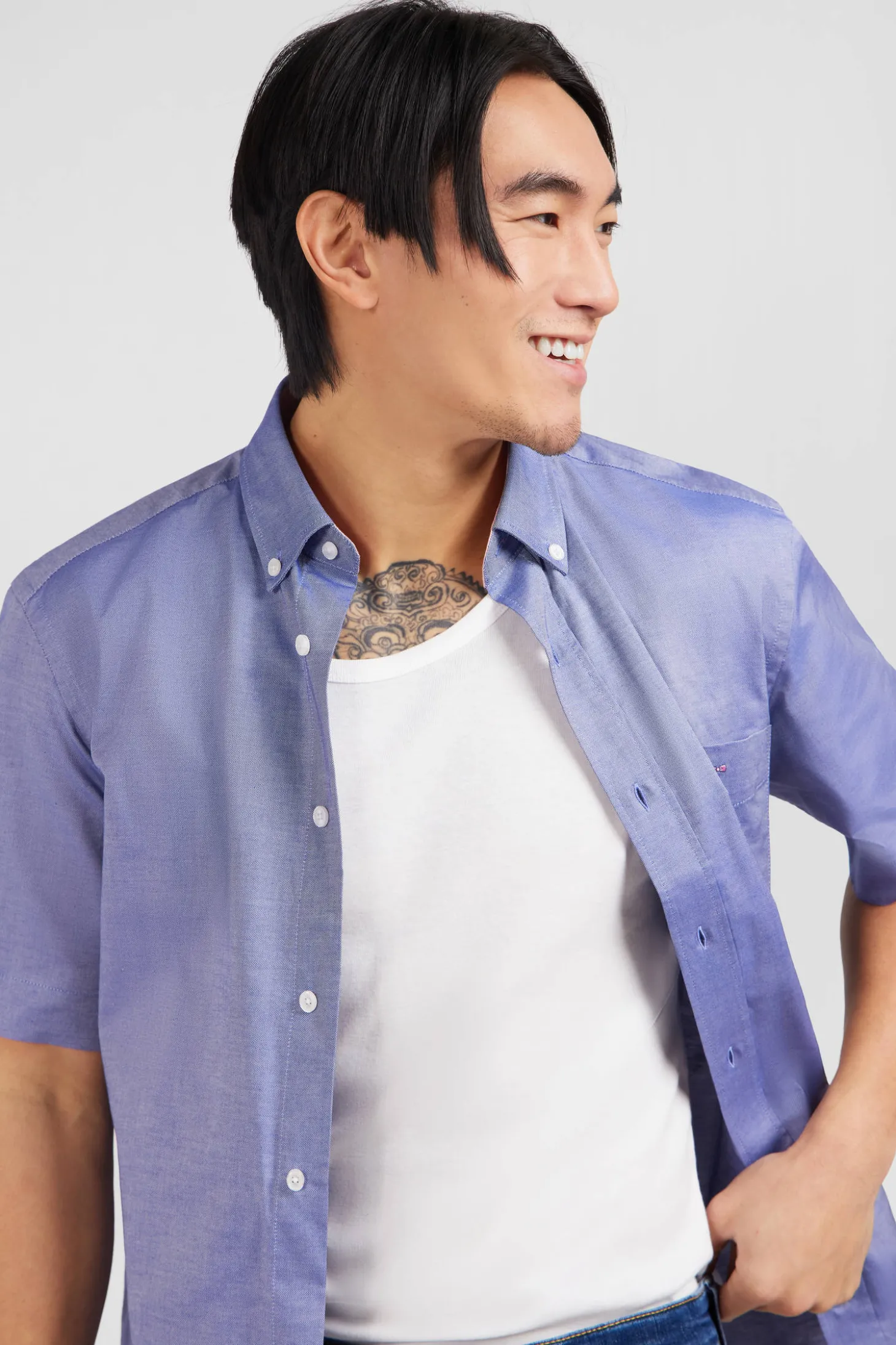 Chemisette bleu marine unie en coton