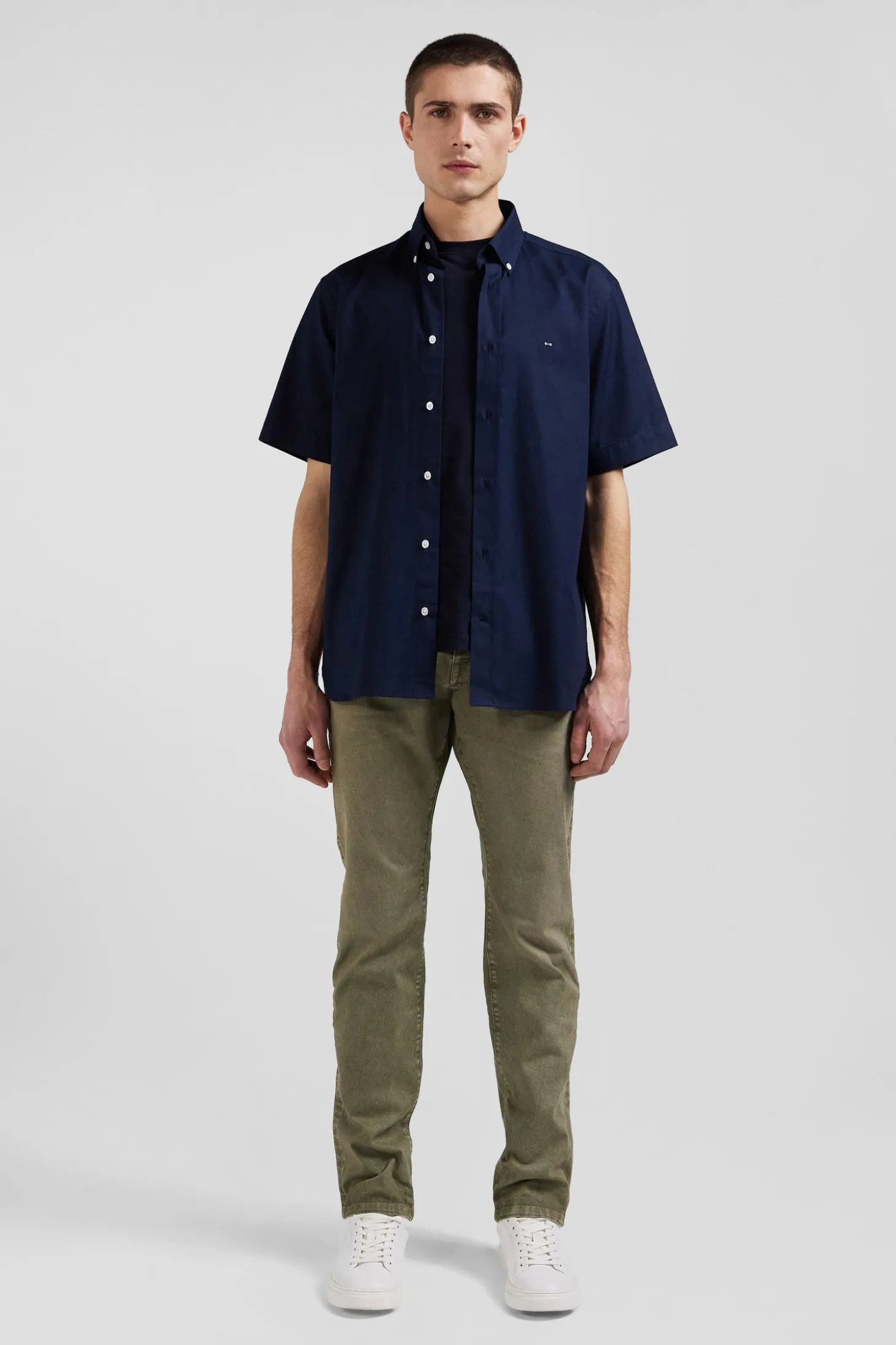 Chemisette en coton bleu marine coupe Regular broderie dos