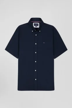 Chemisette en coton bleu marine coupe Regular broderie dos