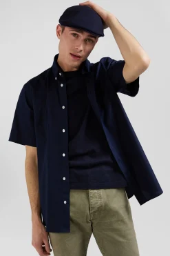 Chemisette en coton bleu marine coupe Regular broderie dos
