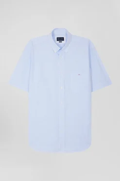 Chemisette en coton rayée ciel et blanche coupe Regular