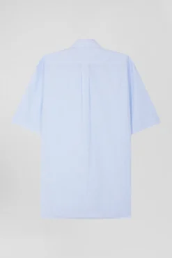 Chemisette en coton rayée ciel et blanche coupe Regular