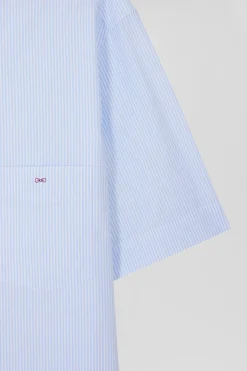 Chemisette en coton rayée ciel et blanche coupe Regular
