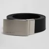 Coffret ceinture en cuir noir et deux boucles métal