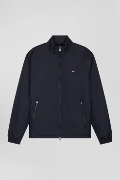 Coupe vent bleu marine en nylon mat broderie dos cerclée