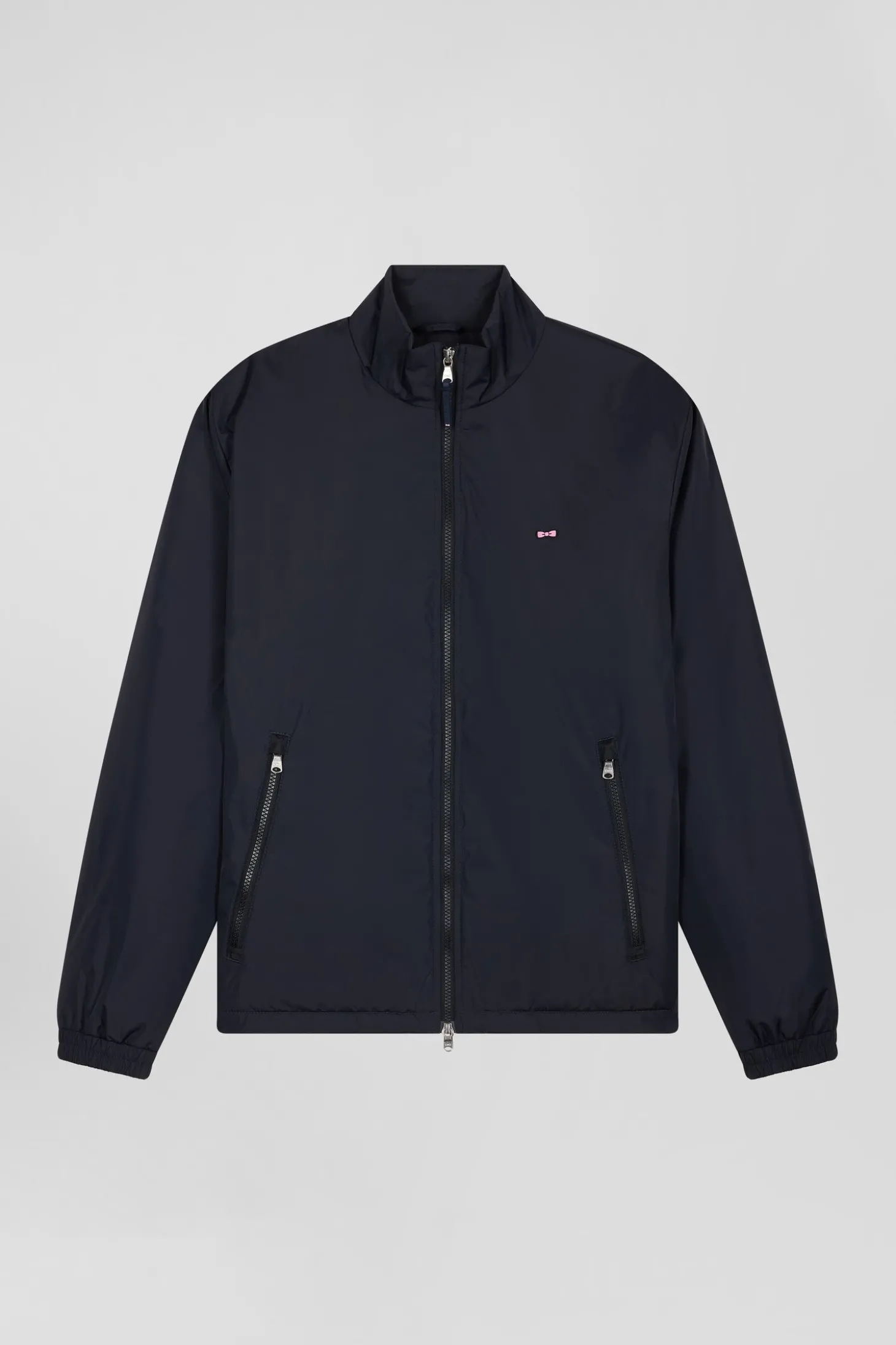 Coupe vent bleu marine en nylon mat broderie dos cerclée