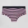 Culotte shorty en jersey de coton stretch cerclée bleu marine et rose