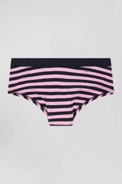 Culotte shorty en jersey de coton stretch cerclée bleu marine et rose