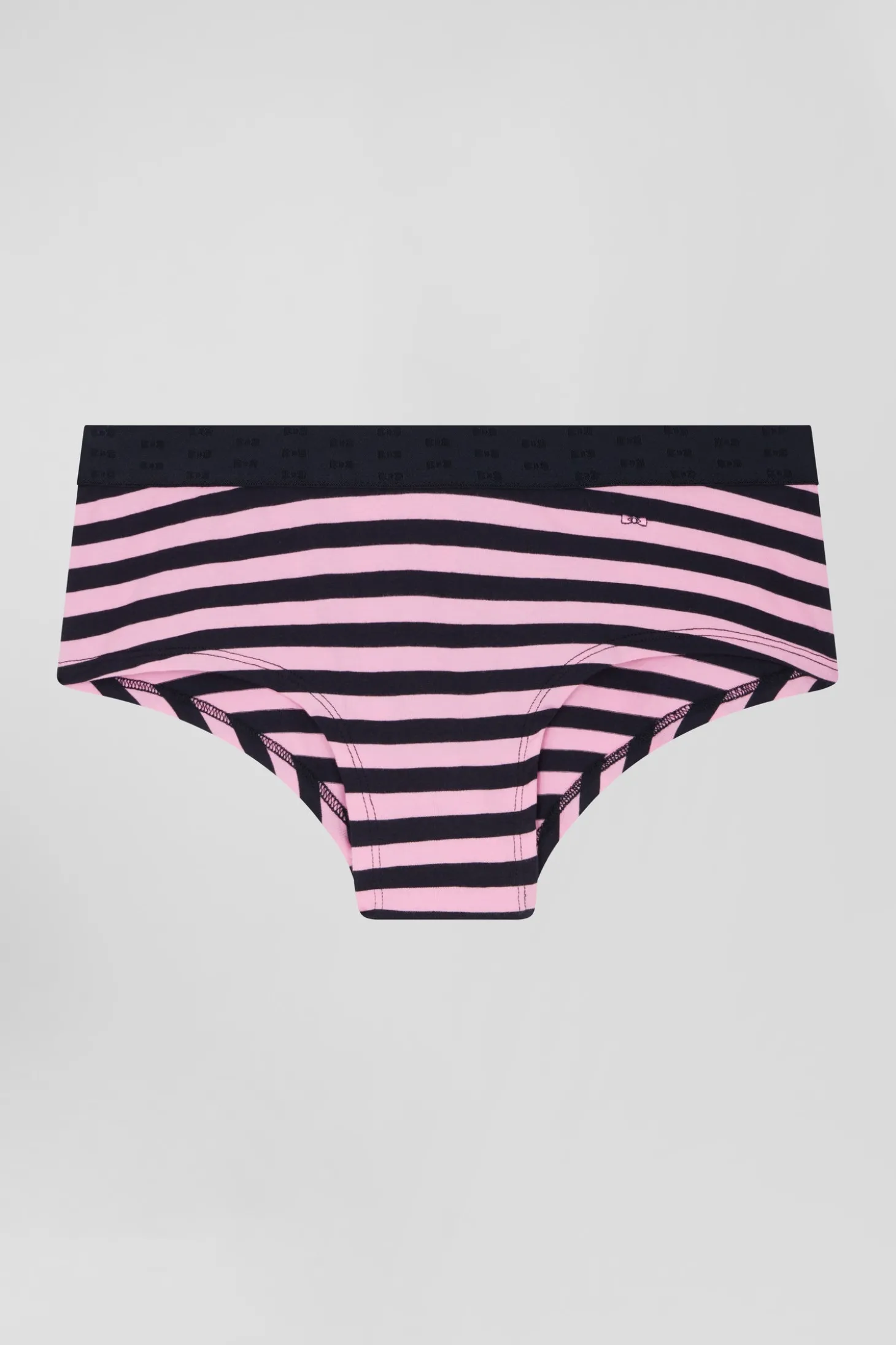 Culotte shorty en jersey de coton stretch cerclée bleu marine et rose