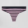 Culotte tanga en jersey coton stretch cerclé bleu marine et rose