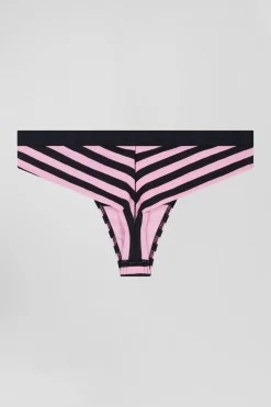 Culotte tanga en jersey coton stretch cerclé bleu marine et rose