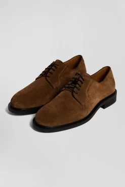 Derbies lacés en cuir suédé marron