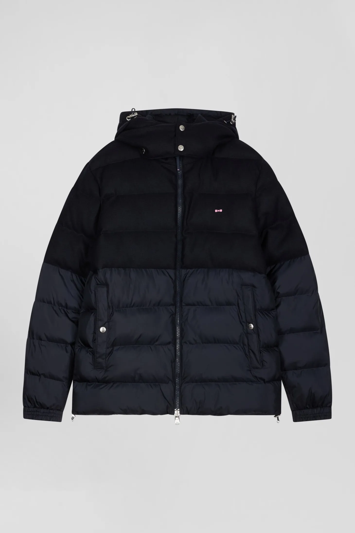 Doudoune bimatière flanelle et nylon bleu marine