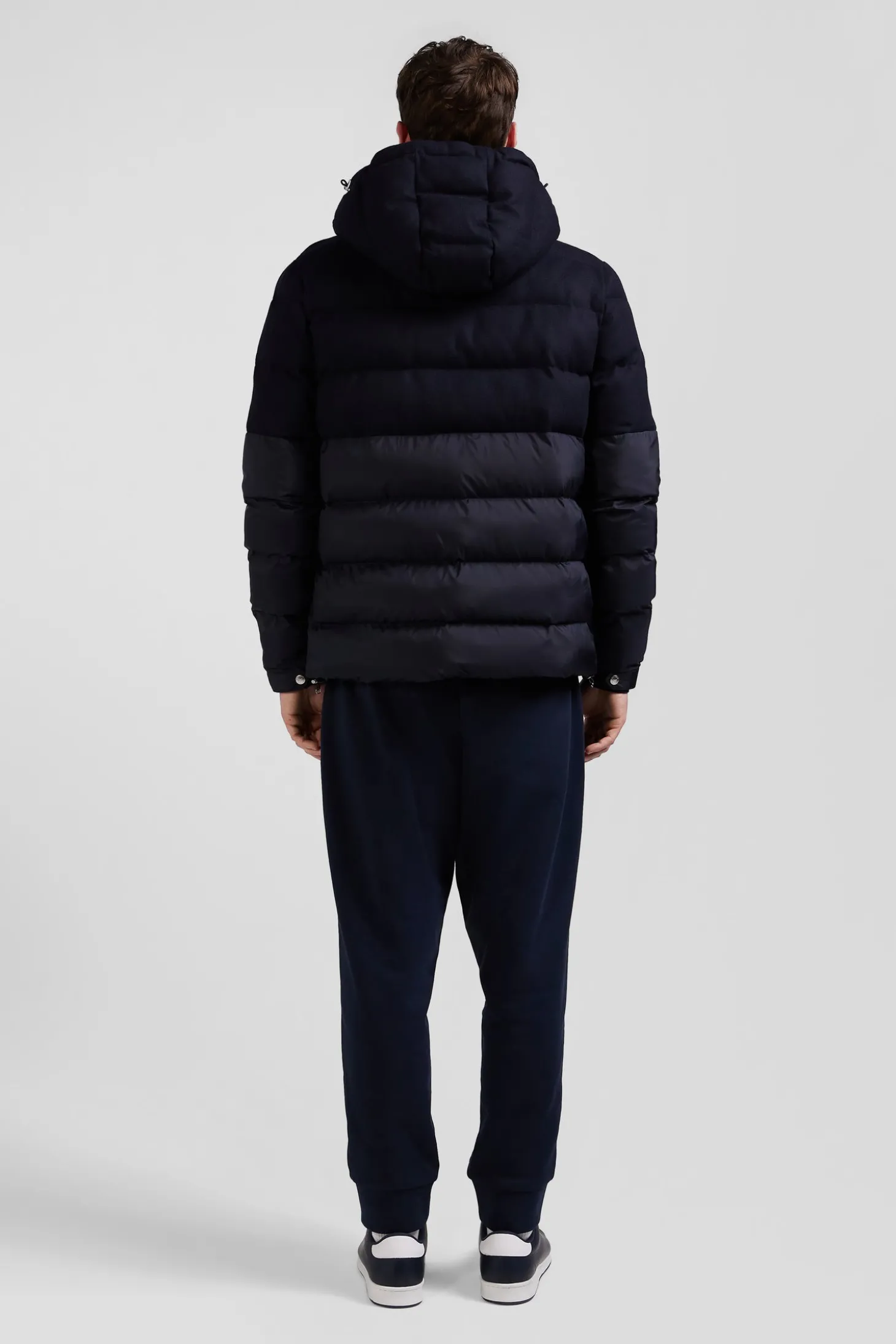 Doudoune bimatière flanelle et nylon bleu marine