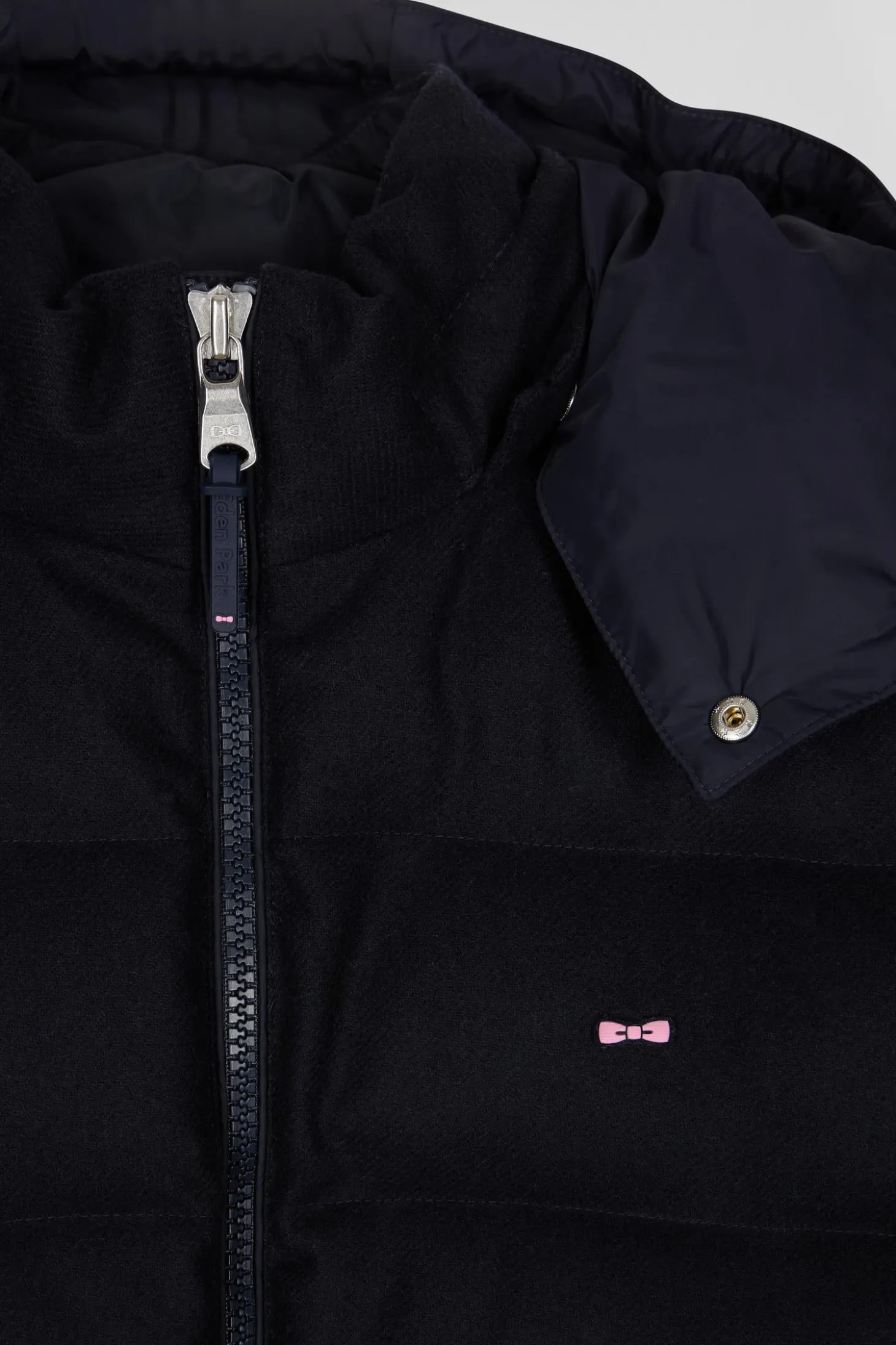 Doudoune bimatière flanelle et nylon bleu marine