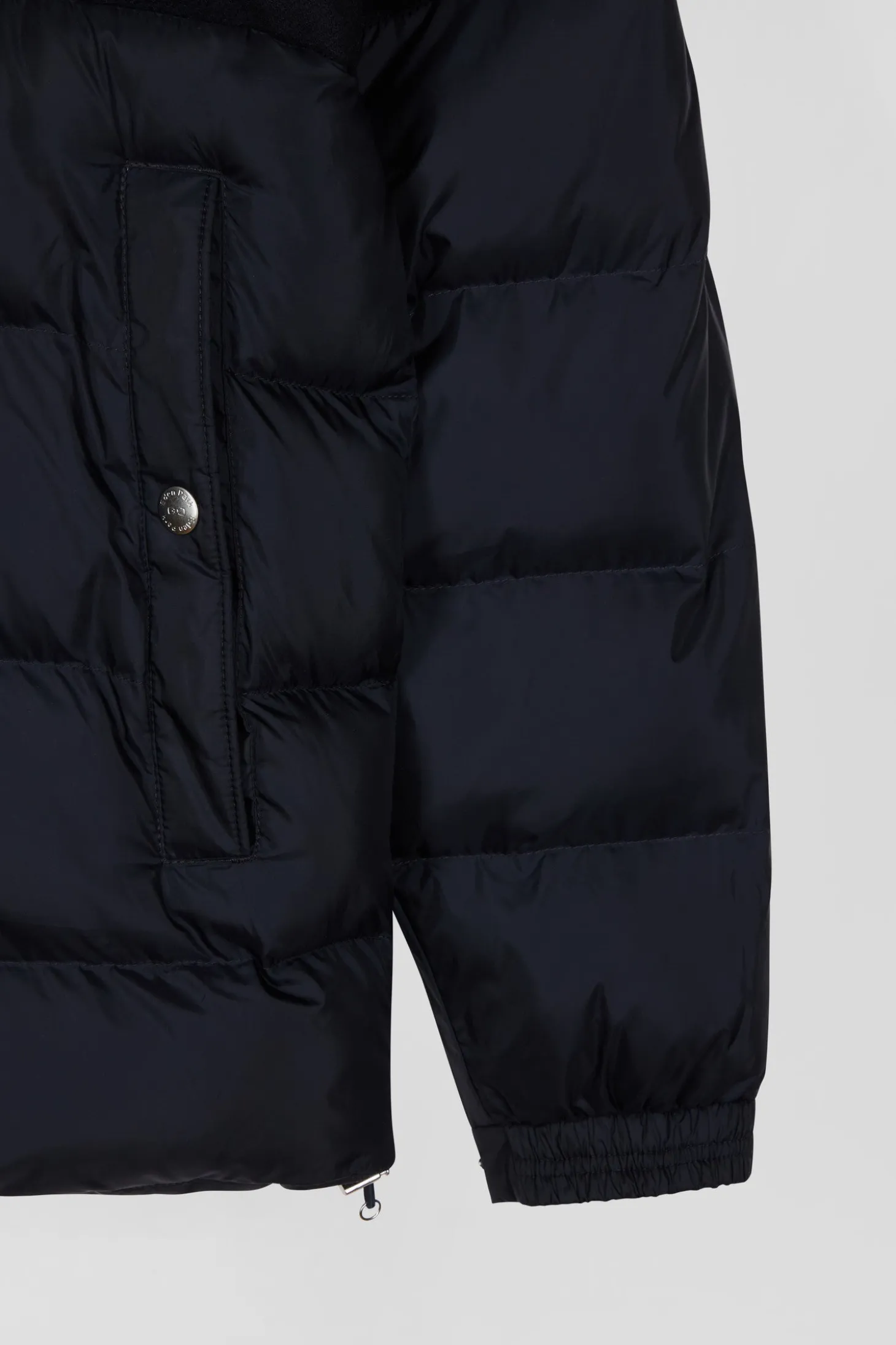 Doudoune bimatière flanelle et nylon bleu marine