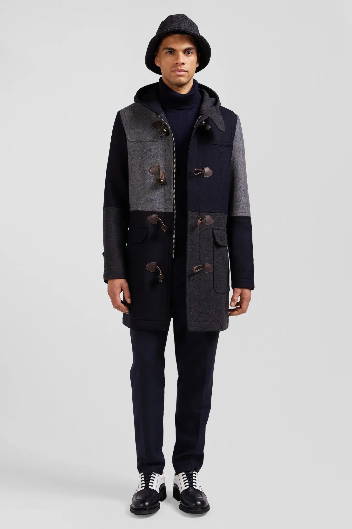 Duffle coat Barbarian coupé-cousu en laine mélangée bleu marine