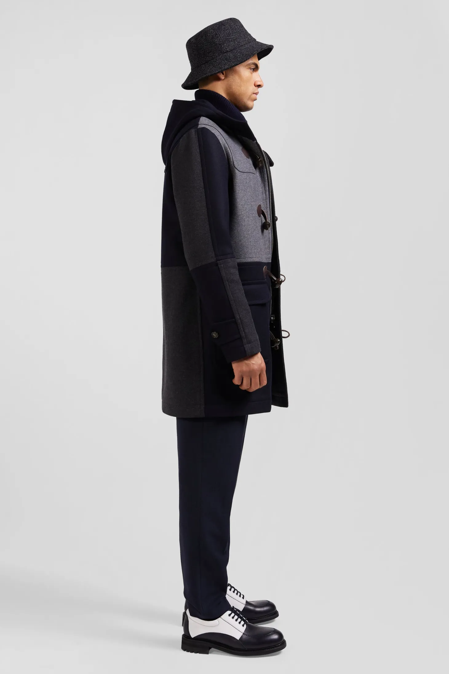 Duffle coat Barbarian coupé-cousu en laine mélangée bleu marine