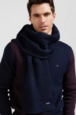 Echarpe à rayures cerclées en coton bleu marine