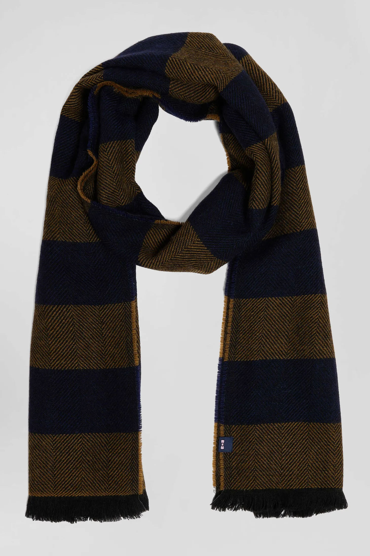 Echarpe large en laine mélangée à rayures camel