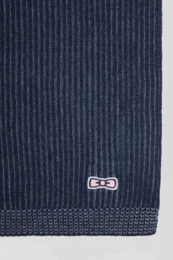 Echarpe rayée en laine et coton bleu marine