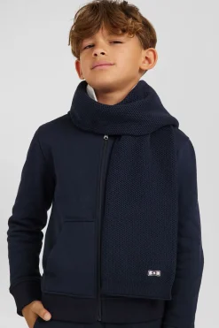 Echarpe unie en coton bleu marine broderie nœud papillon
