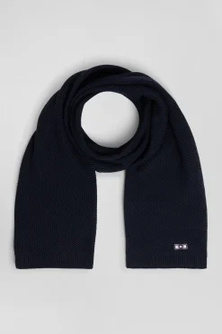 Echarpe unie en coton bleu marine broderie nœud papillon
